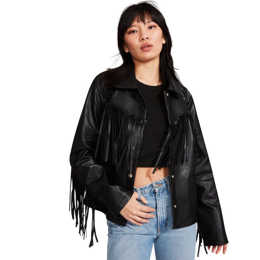 Black Steve Madden Fringe Women\'s Jackets | PH 7693BZN